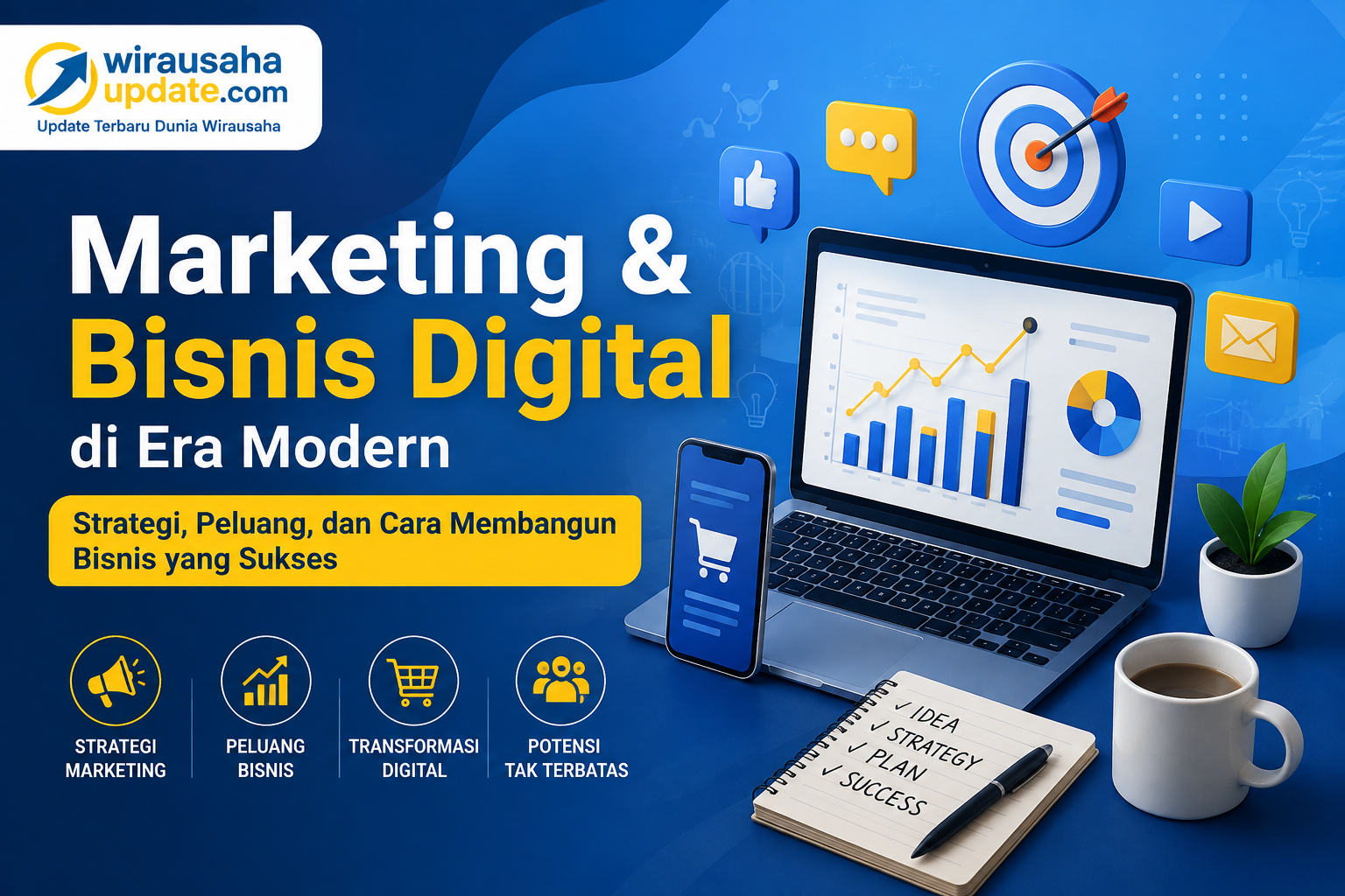 Marketing dan bisnis digital memberikan peluang yang sangat luas bagi individu maupun perusahaan untuk berkembang di era modern. Internet membuat proses promosi, komunikasi, dan transaksi menjadi lebih mudah serta memungkinkan bisnis menjangkau pasar yang lebih luas. Untuk mendapatkan hasil yang baik, pelaku usaha tidak cukup hanya memiliki produk. Dibutuhkan strategi marketing yang tepat, pemahaman terhadap target pasar, konten yang bermanfaat, konsistensi, pelayanan yang baik, serta kemampuan beradaptasi terhadap perubahan teknologi. Bagi pemula, memulai bisnis digital tidak harus menunggu modal besar. Mulailah dari kemampuan yang dimiliki, tentukan masalah yang ingin diselesaikan, kenali calon pelanggan, kemudian bangun bisnis secara bertahap. Pada akhirnya, keberhasilan bisnis digital bukan hanya ditentukan oleh seberapa cepat sebuah bisnis mengikuti teknologi, tetapi juga seberapa baik bisnis tersebut memberikan nilai dan solusi bagi konsumennya
