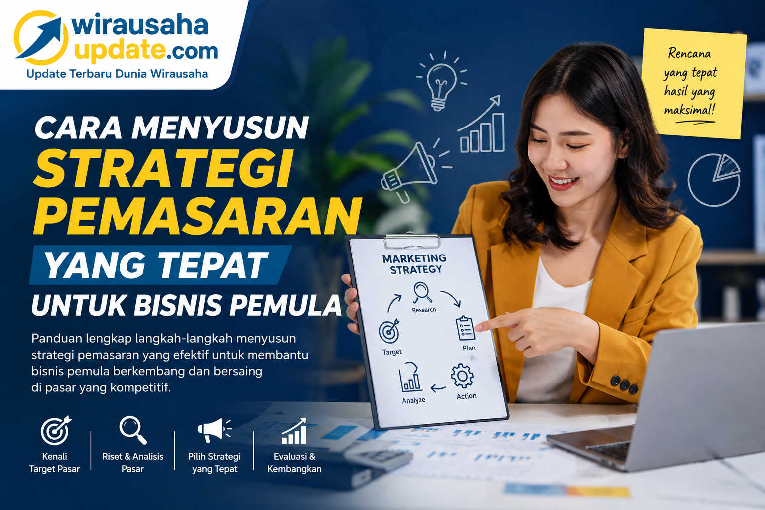Menyusun strategi pemasaran yang tepat merupakan langkah penting bagi setiap bisnis pemula. Dengan memahami target pasar, melakukan riset, membangun branding yang kuat, memilih saluran pemasaran yang sesuai, membuat konten berkualitas, serta rutin mengevaluasi hasil, peluang untuk mengembangkan bisnis akan semakin besar. Pemasaran yang efektif tidak selalu membutuhkan biaya besar. Yang paling penting adalah memahami kebutuhan pelanggan, menyampaikan nilai produk dengan jelas, dan menjalankan strategi secara konsisten. Seiring waktu, pendekatan yang terencana akan membantu meningkatkan penjualan, memperkuat reputasi merek, serta menciptakan hubungan jangka panjang dengan pelanggan.